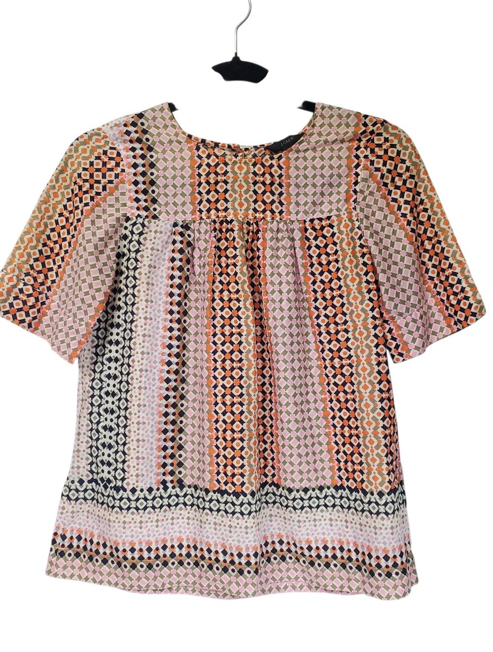 J.Crew Geometric Print Blouse Classic Preppy Office Siren Size 0 Colorful